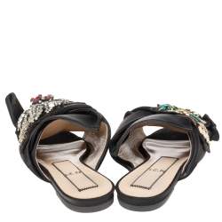  Nº21 Black  Satin Knot Embellished Flat Sandals Size 37