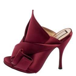 Pre Owned N°21 Burgundy Satin Ronny Pleated Slide Sandals Size 37 