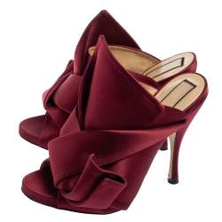 Pre Owned N°21 Burgundy Satin Ronny Pleated Slide Sandals Size 37 