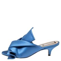 Nº21 Blue Satin Raso Knot Peep Toe Kitten Heel Mules Size 36.5