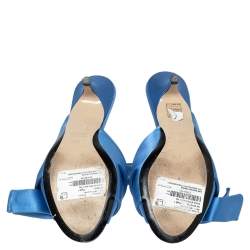 Nº21 Blue Satin Raso Knot Peep Toe Kitten Heel Mules Size 36.5