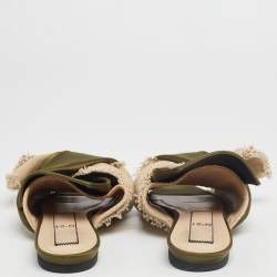 Nº21 Army Green/Beige Satin and Canvas Raso Knot Flat Mules Size 39