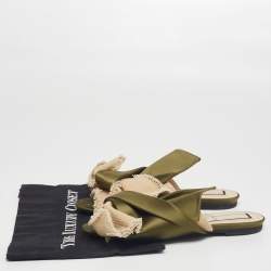 Nº21 Army Green/Beige Satin and Canvas Raso Knot Flat Mules Size 39