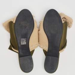Nº21 Army Green/Beige Satin and Canvas Raso Knot Flat Mules Size 39