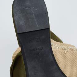Nº21 Army Green/Beige Satin and Canvas Raso Knot Flat Mules Size 39