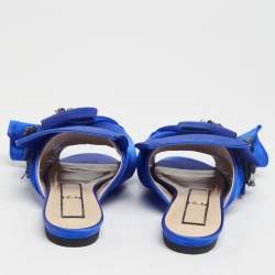 Pre Owned Nº21 Royal Blue Satin Embellished Knot Flat Mules Size 36.5