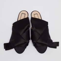 Pre Owned N21 Black Satin Knot Flat Mules Size 38