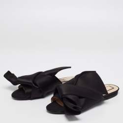 Pre Owned N21 Black Satin Knot Flat Mules Size 38