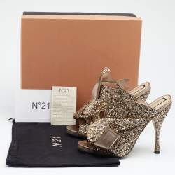 Pre Owned Nº21 Gold Glitter and Leather Knot Sandals Size 39.5