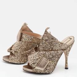 Pre Owned Nº21 Gold Glitter and Leather Knot Sandals Size 39.5