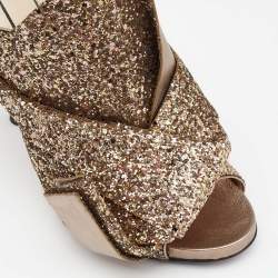 Pre Owned Nº21 Gold Glitter and Leather Knot Sandals Size 39.5