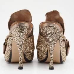 Pre Owned Nº21 Gold Glitter and Leather Knot Sandals Size 39.5