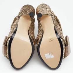 Pre Owned Nº21 Gold Glitter and Leather Knot Sandals Size 39.5