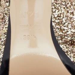 Pre Owned Nº21 Gold Glitter and Leather Knot Sandals Size 39.5