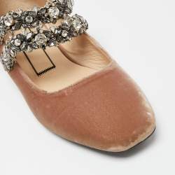 Pre Owned Nº21 Brown Velvet Crystal Embellished Ballet Flats Size 39.5