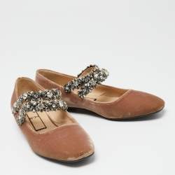Pre Owned Nº21 Brown Velvet Crystal Embellished Ballet Flats Size 39.5