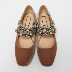 Pre Owned Nº21 Brown Velvet Crystal Embellished Ballet Flats Size 39.5