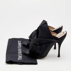 مملوكة مسبقًا Nº21  Black Satin Raso Knot Peep Toe Slide Mules Size 41