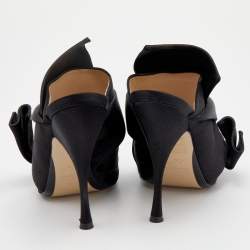 مملوكة مسبقًا Nº21  Black Satin Raso Knot Peep Toe Slide Mules Size 41