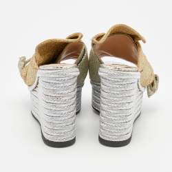 N21 Silver/Gold Glitter Fabric Raso Knot Espadrille Platform Wedge Sandals Size 35.5