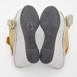 N21 Silver/Gold Glitter Fabric Raso Knot Espadrille Platform Wedge Sandals Size 35.5