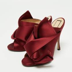 Pre Owned Nº21 Burgundy Satin Raso Knot Peep Toe Mules Size 38