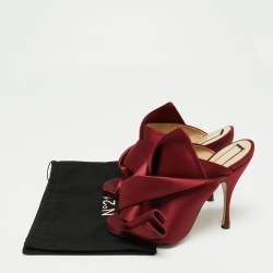Pre Owned Nº21 Burgundy Satin Raso Knot Peep Toe Mules Size 38