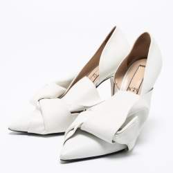 Pre Owned Nº21 White Leather Knot Pointed Toe Pumps Size 39