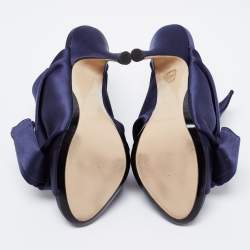 Pre Owned Nº21 Navy Blue Satin Raso Knot Peep Toe Mules Size 38