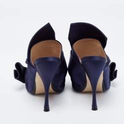 Pre Owned Nº21 Navy Blue Satin Raso Knot Peep Toe Mules Size 38
