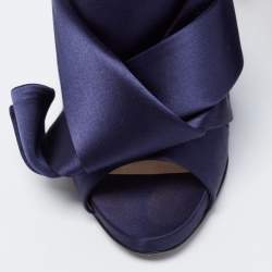 Pre Owned Nº21 Navy Blue Satin Raso Knot Peep Toe Mules Size 38