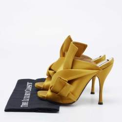 Pre Owned N°21 Yellow Satin Ronny Pleated Slide Sandals Size 38