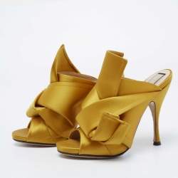 Pre Owned N°21 Yellow Satin Ronny Pleated Slide Sandals Size 38