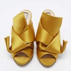 Pre Owned N°21 Yellow Satin Ronny Pleated Slide Sandals Size 38