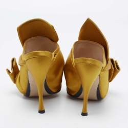 Pre Owned N°21 Yellow Satin Ronny Pleated Slide Sandals Size 38