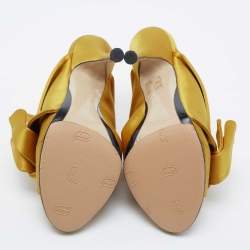 Pre Owned N°21 Yellow Satin Ronny Pleated Slide Sandals Size 38