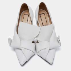 Pre Owned N°21 White Leather Tundra Knotted Pointed-Toe D'orsay Pumps Size 36