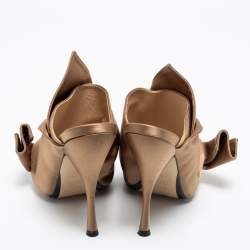 Pre Owned N°21 Light Brown Satin Raso Knot Mules Size 38.5