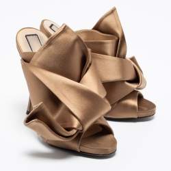 Pre Owned N°21 Light Brown Satin Raso Knot Mules Size 38.5