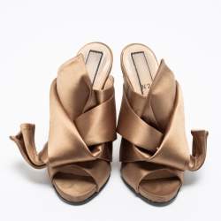 Pre Owned N°21 Light Brown Satin Raso Knot Mules Size 38.5