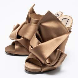 Pre Owned N°21 Light Brown Satin Raso Knot Mules Size 38.5
