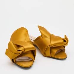  Nº21 Yellow Satin Raso Knot Peep Toe Flat Slide Mules Size 40