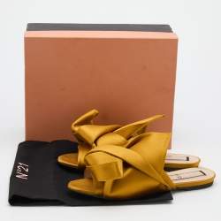  Nº21 Yellow Satin Raso Knot Peep Toe Flat Slide Mules Size 40