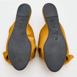  Nº21 Yellow Satin Raso Knot Peep Toe Flat Slide Mules Size 40