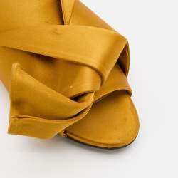  Nº21 Yellow Satin Raso Knot Peep Toe Flat Slide Mules Size 40