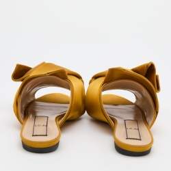  Nº21 Yellow Satin Raso Knot Peep Toe Flat Slide Mules Size 40