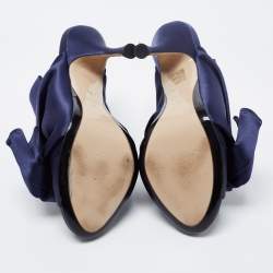 Pre Owned Nº21 Navy Blue Satin Raso Knot Peep Toe Mules Size 38 