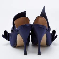 Pre Owned Nº21 Navy Blue Satin Raso Knot Peep Toe Mules Size 38 