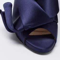 Pre Owned Nº21 Navy Blue Satin Raso Knot Peep Toe Mules Size 38 