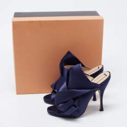 Pre Owned Nº21 Navy Blue Satin Raso Knot Peep Toe Mules Size 38 